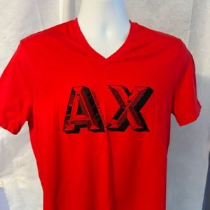 Men's V Neck Red Armani Exchange T Shirt, Size L
